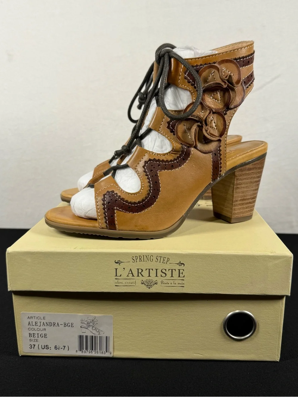 Spring Step L'Artiste Alejandra Beige Leather Ankle Strap Sandal NIB Size 37